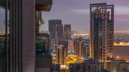 Greens district aerial view from top night to day timelapse.の写真素材