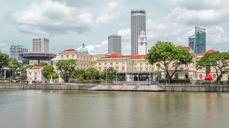 View of Singapore River with Asian Civilisation Museum and old civic district in background...