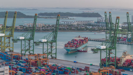 Commercial port of Singapore aerial timelapse.