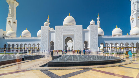 Sheikh Zayed Grand Mosque timelapse hyperlapse in Abu Dhabi, the capital city of United Arab...