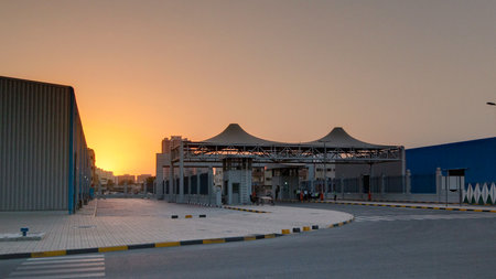 Sunset at free zone of Ajman timelapse. Ajman is the capital of the emirate of Ajman in the United...