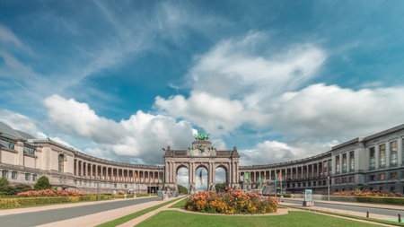 Hyperlapse of the Cinquantenaire Arcade in Parc du Cinquantenaire, Brussels, Belgium.