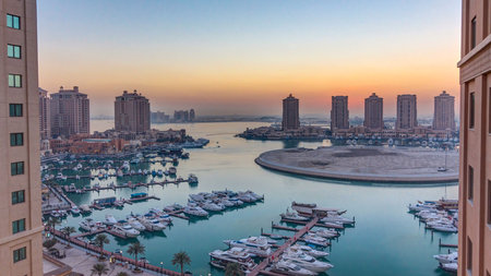 Sunset at the Pearl-Qatar timelapse from top.の写真素材
