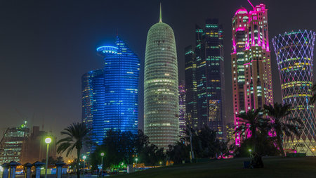 The high-rise district of Doha night timelapse
