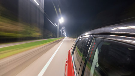 Drivelapse from Side of Car moving on a night highway timelapse hyperlapseの写真素材