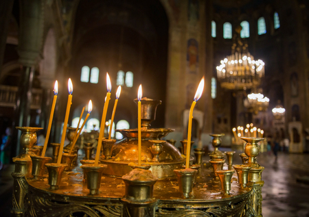 Candles inside Alexander Nevsky Bulgarian Orthodox churchのeditorial素材
