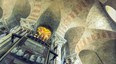 Beautiful ornate religious art at the largest Romanesque church in France, this monumental church is listed as World Heritage status by UNESCOのeditorial素材