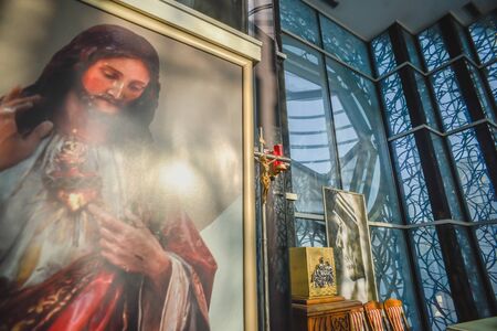 SKOPJE,NORTH MACEDONIA/AUGUST 22 2018:Mother Teresa Memorial House Chapel interior.Dedicated to the humanitarian and Nobel Peace Prize laureate.she lived here from 1910 to 1928.のeditorial素材