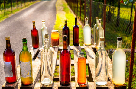 Produced from bee hives kept in the garden and wine from grapes grown around the fences surrounding a house. The climate of Montenegro perfect for this.の写真素材