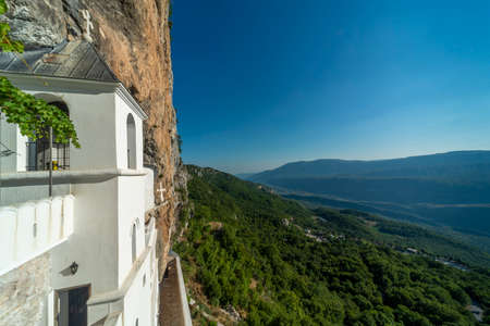 High up,the whitewashed terraces of upper monastery,stunning views overlooking the plains of Zeta...