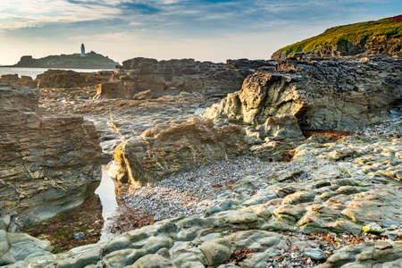 Mid summer warm summer afternoon,near sunset, below the cliffs along the North Cornish...