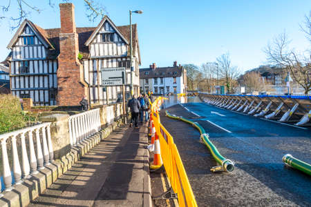 Bewdley,Worcestershire,England,UK- February 22 2022: On the low lying eastern side of the river severn,near Bewdley Bridge,streets are flooded and impassable until they can be cleared of flood water.のeditorial素材