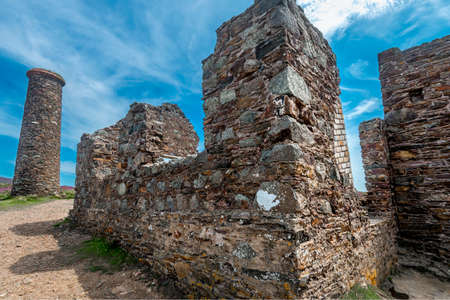 Old historic brick built remains and relic of Cornish tin mining industry, on the clifftop of north coast, has UNESCO World Heritage status.ruins of tin mines dot the Cornwal landscape.のeditorial素材