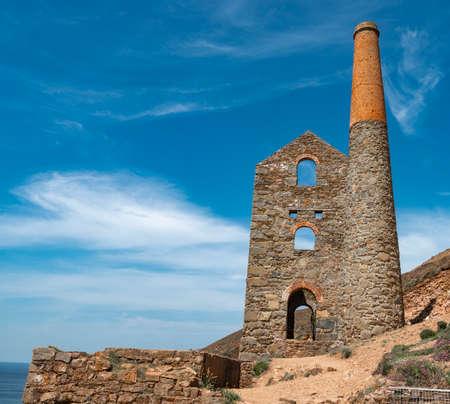 Old historic brick built remains and relic of Cornish tin mining industry, on the clifftop of north coast, has UNESCO World Heritage status.ruins of tin mines dot the Cornwal landscape.のeditorial素材