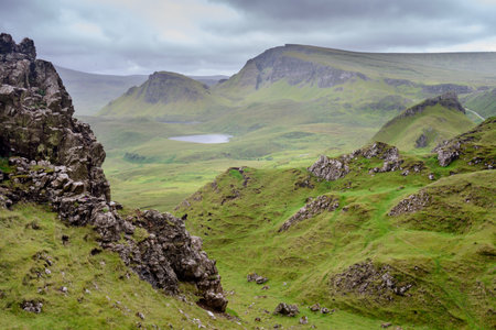 The Quiraing walking loop,beautiful,stunning,dramatic Scottish,Isle of Skye mountain scenery,jagged...