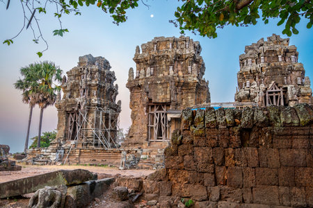 Originally Hindu temple pagodas and shrine,ruins of ancient 9th century Khmer culture,one of the oldest in Cambodia and part of Angkor Archaeological park, on a hilltop overlooking Tonle Sap lake.の写真素材