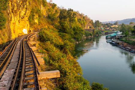 The Death Railway Bridge,dangerously constructed using the forced labor of prisoners of war,under...