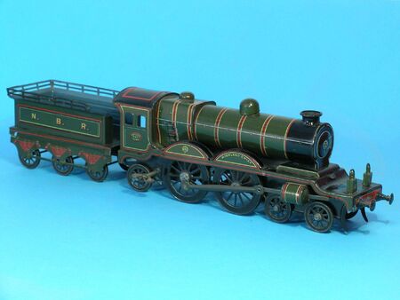 Old vintage toy steam train with focus on front of train          の写真素材