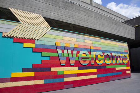 LONDON - JUNE 21. The brutalist concrete National Theatre building, june 21, 2014, on the Southbank, London, UK.のeditorial素材