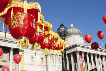 LONDON - February 10. Chinese Lanterns in Chinatown, during the Chinese New Year of the Rat, February 10, 2008, London, England UKのeditorial素材