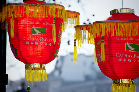 LONDON - February 10. Chinese Lanterns in Trafalgar Square, during the Chinese New Year of the Rat, February 10, 2008, London, England UKのeditorial素材