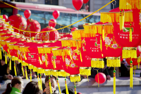 LONDON - February 10. Chinese Lanterns in Trafalgar Square, during the Chinese New Year of the Rat, February 10, 2008, London, England UKのeditorial素材
