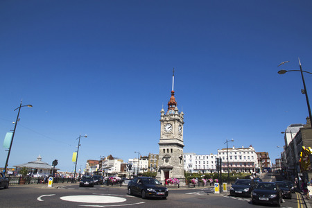 MARGATE, UK - AUG 8, 2015. The clock tower officially opened 24 May 1889 Queen Victorias 70th Birthday. The copper timeball was recently restored for Queen Elizabeth II Diamond Jubilee.のeditorial素材