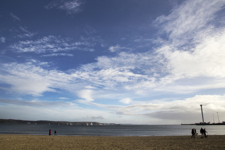 WEYMOUTH, DORSET, UK - DECEMBER 26. 2017. Storm clouds around the âJurassic skylineâ observation tower in Weymouth, a coastal town in the county of Dorset in England, UK.のeditorial素材