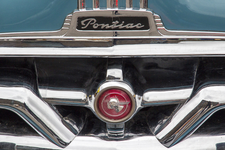 LONDON, ENGLAND - April 28, 2018. 1951 Ford Pontiac Eight at the annual Classic Car Exhibition and Vintage Clothing Market at Kings Cross, London, England, April 28, 2018.のeditorial素材