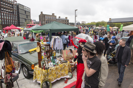 LONDON, ENGLAND - April 28, 2018. Annual Classic Car Exhibition and Vintage Clothing Market at Kings Cross, London, England, April 28, 2018.のeditorial素材