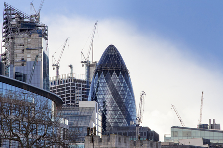 London cityscape across the River Thames with a view of 30 St Mary Axe aka The Gherkin, London, England, UKの写真素材