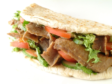 Lamb donner kebab wrapped in naan breadの写真素材