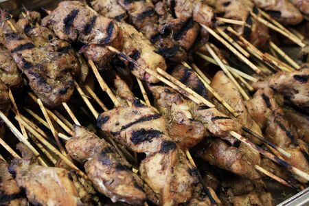 chicken pork meat kebabs on barbeque