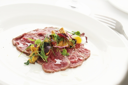 beef carpaccio plated appetizer starterの写真素材