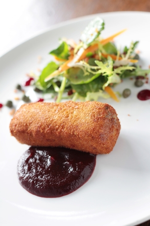 potato croquette plated appetizer