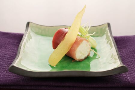 cured ham and ricotta cheeseの写真素材