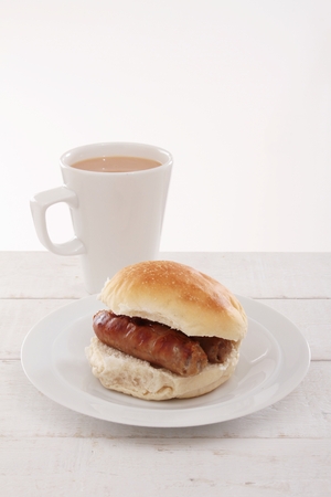 plated sausage sandwichの写真素材