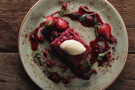 summer fruits sponge puddingの写真素材