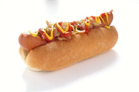 making hot dogsの写真素材