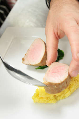 plated pork main meal dinnerの写真素材