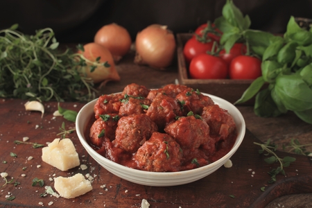 italian meatballs with spaghettiの写真素材