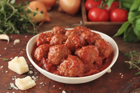 italian meatballs with spaghettiの写真素材