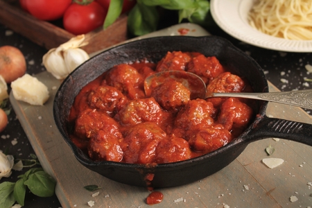 italian meatballs with spaghettiの写真素材
