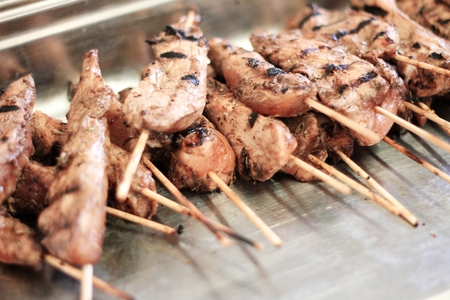 cooked skewered pork filletsの写真素材