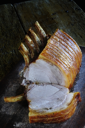 plated pork dinner mealの写真素材