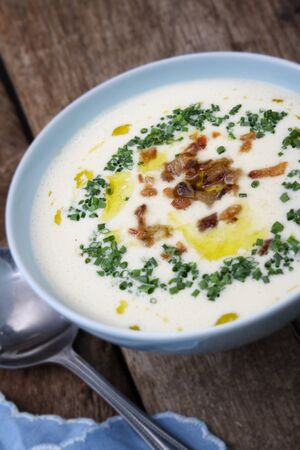 celeriac soup in bowlの写真素材