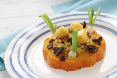 plated munchkin pumpkin mealの写真素材