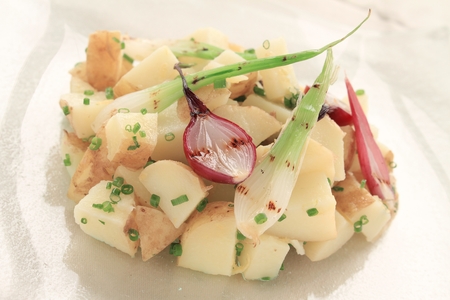 fresh potato salad with onionの写真素材