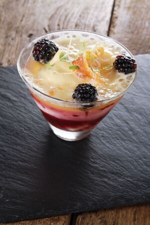 plated sweet fruit triffle dessertの写真素材