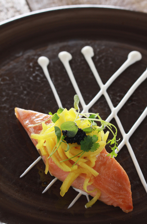 hot smoked salmon appetizer starterの写真素材